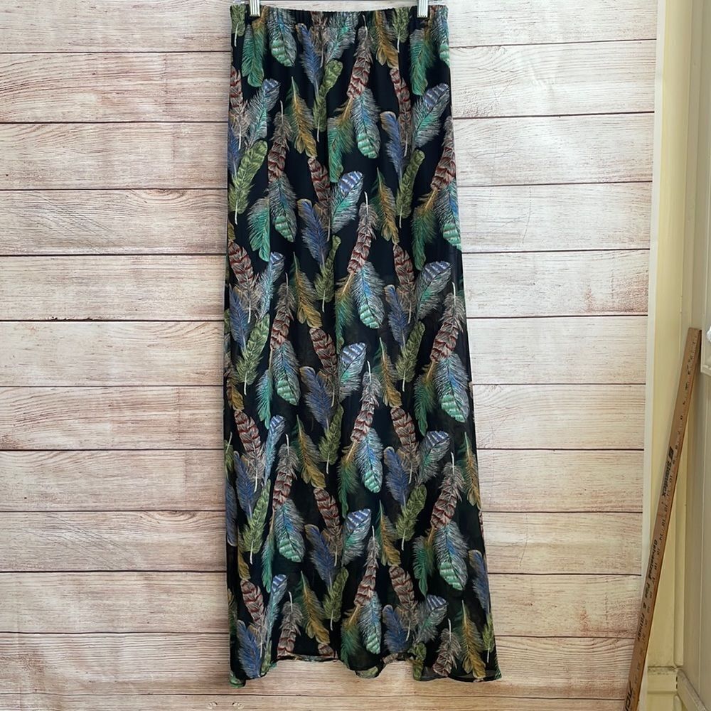 NEWBURY KUSTOM‎ MODEST MAXI SKIRT IN FEATHER PRINT